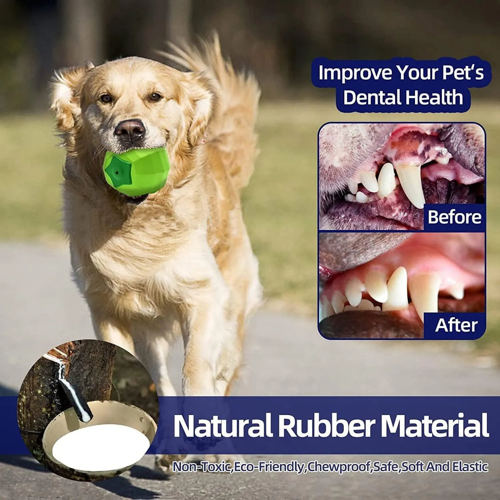 Green natural rubber squeaky dog toy ball for large breed aggressive chewers