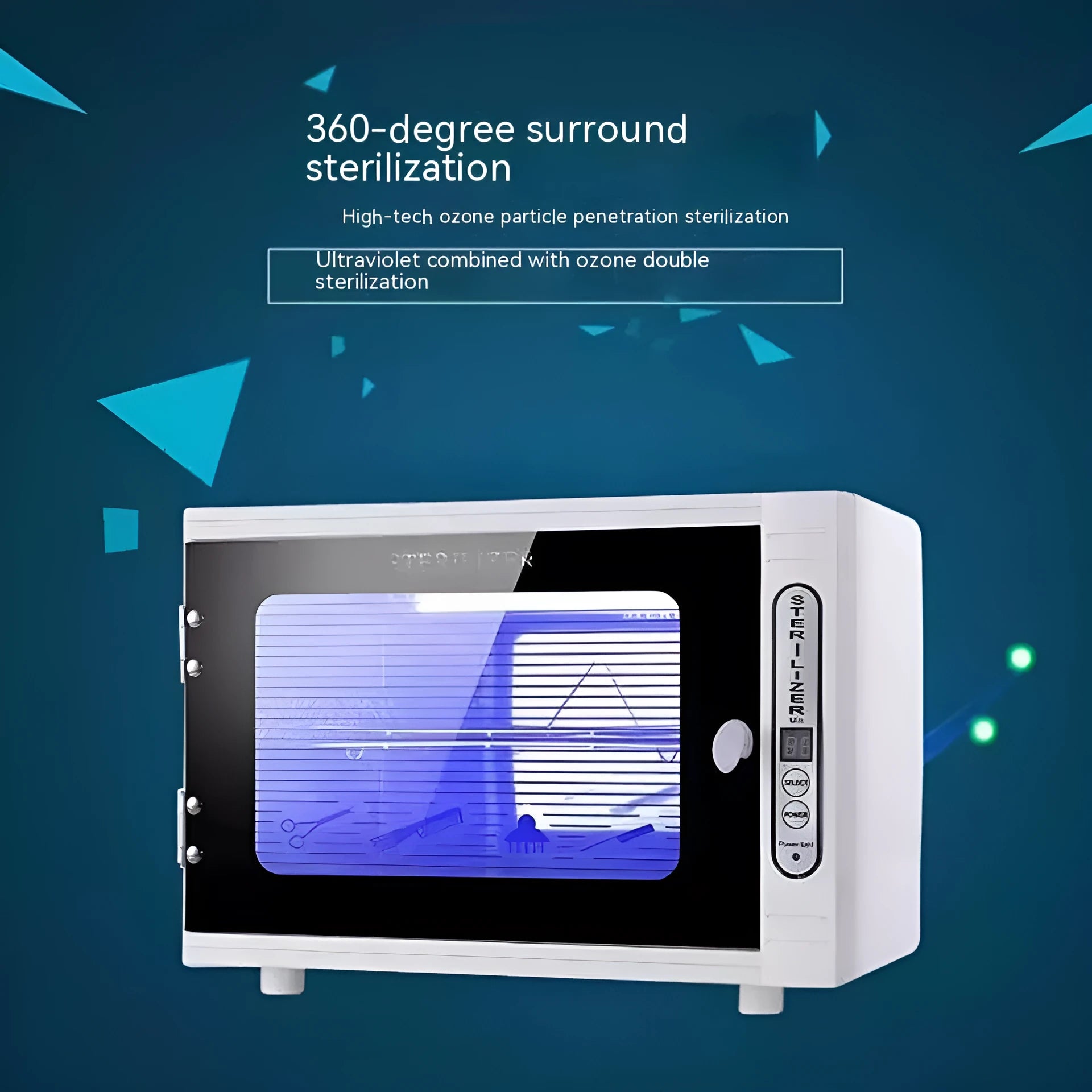 Silver ultraviolet steriliser with stainless steel chamber for salon tool disinfection
