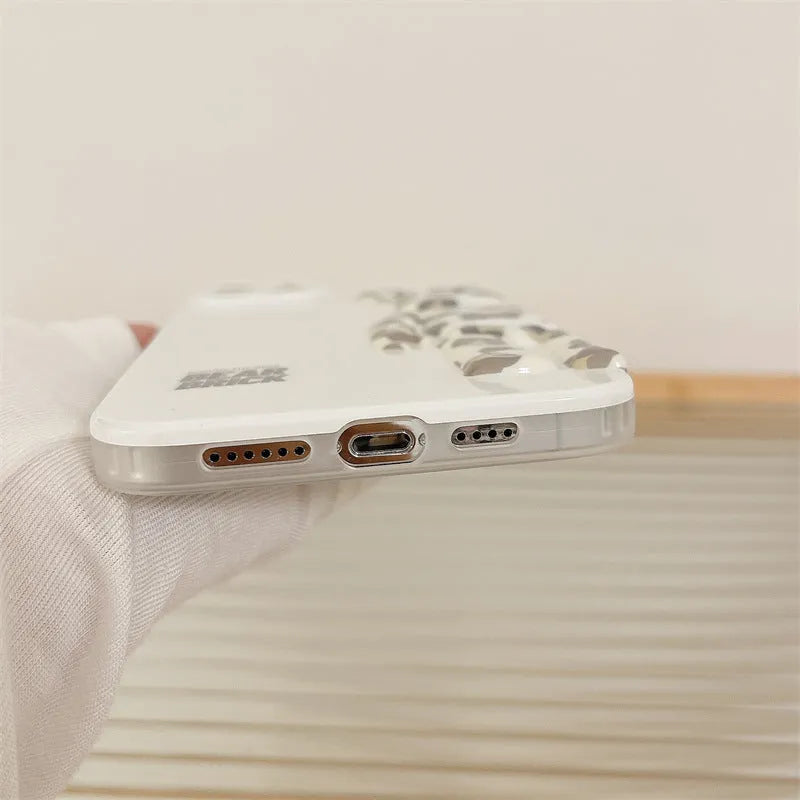 White leopard print 13 mobile phone case for iPhone 13 with plastic back cover and IMD pattern