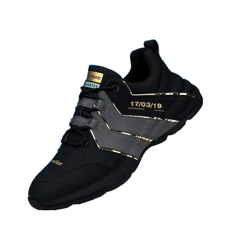 Low-top round-toe casual sneakers for teenagers with thick plastic sole and mesh lining.