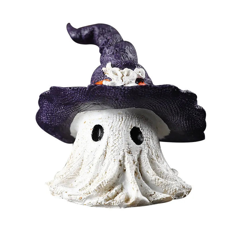 Resin wizard hat holiday ornament in purple and black colour options.
