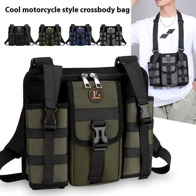 Compact Oxford cloth messenger shoulder bag in army green colour showing front view