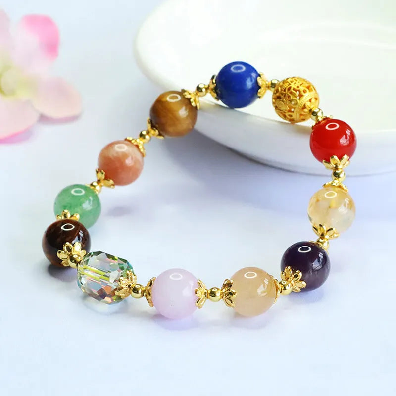 Natural amethyst and tigereye crystal bracelet with 10mm beads in Dunhuang colourful Duobao design