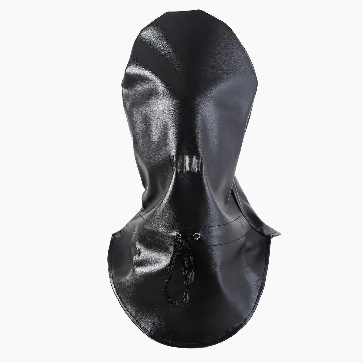 Black leather adult face mask with breathable mesh eye area and adjustable fit straps