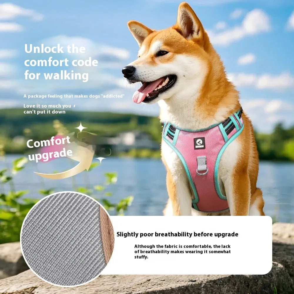Anti Breaking Loose Big Dog Chest Strap Reflective Oxford Cloth with 1.5m leash blue