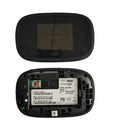 Black portable 4G wireless router with status lights, shown next to a SIM card and USB cable