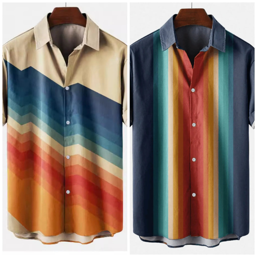 Plus size loose fit men's casual shirt with 3D digital print in cardigan style.