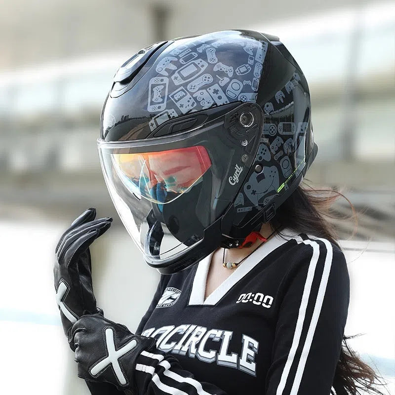 Summer Men's Motorcycle Half Three-quarter Helmet ABS shell double visor Flash Black colour