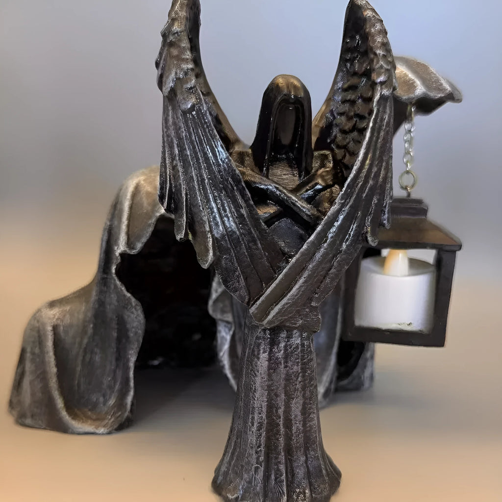 Dark Angel resin statue ornament with gothic design, 17cm tall on display shelf.