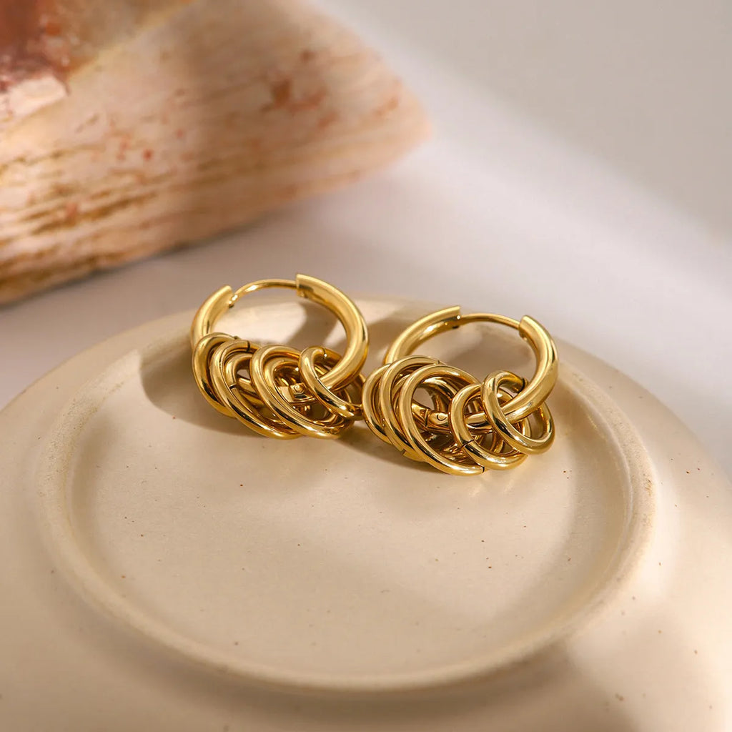 Stainless steel colour matching earrings with an electroplated finish on a white background.