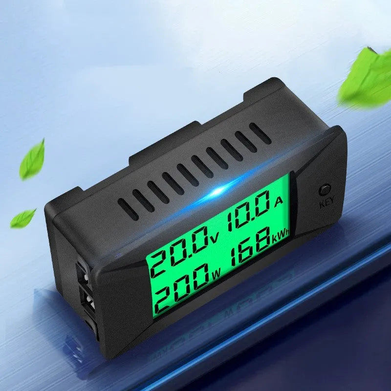 DC digital display voltmeter and ammeter panel meter with wiring on a white background