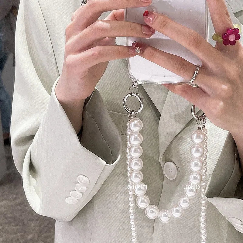 Soft Big Pearl and Chain mobile phone case for iPhone in Japanese Korean style