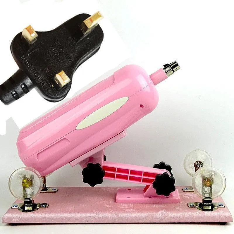 Purple automatic telescopic thrusting sex tool for women on a neutral background
