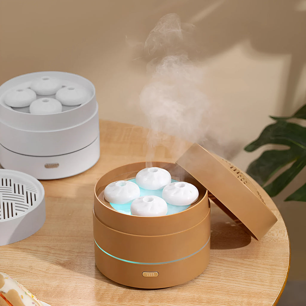 Coffee brown ultrasonic aromatherapy diffuser with four spray nozzles and LED light