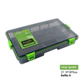 Waterproof plastic fishing lure storage box in blue, shown with internal compartments.
