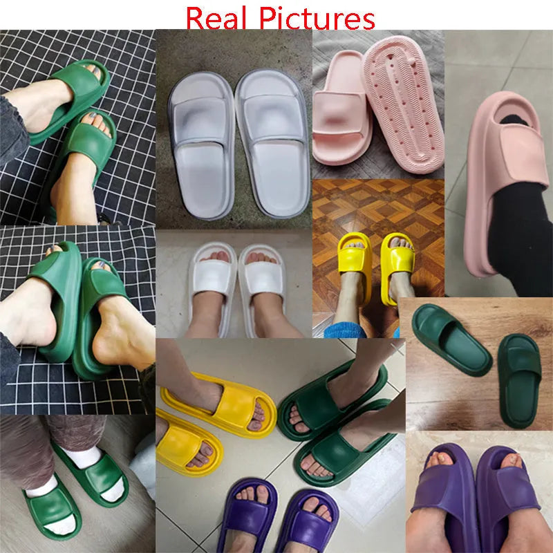 Soft EVA flip-flop slippers with a thick non-slip sole, shown in multiple colours on a white background.