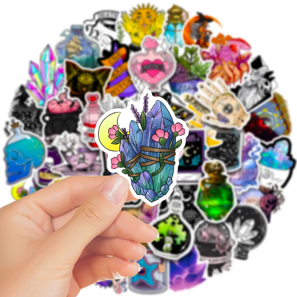 50-piece pack of colourful waterproof PVC adhesive stickers for luggage and smooth surfaces