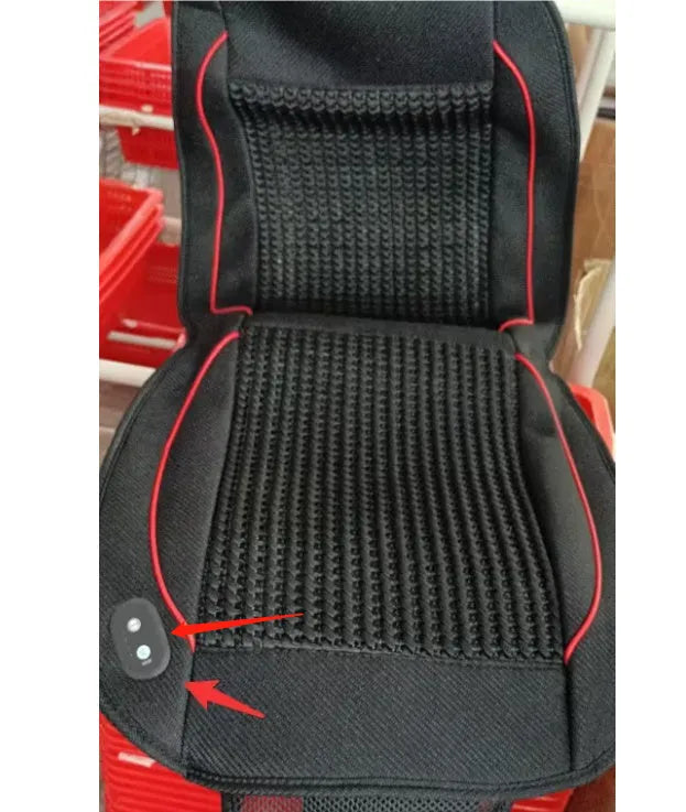 Car ventilation seat cushion with massage function in black colour showing 60x60cm dimensions