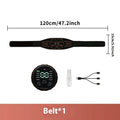 Silicone EMS belly shaping belt with stimulator unit, belt, and hand straps on a white background