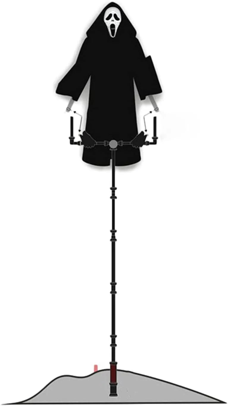 Plastic skeleton scarecrow decoration with skull design, measuring 70cm high.