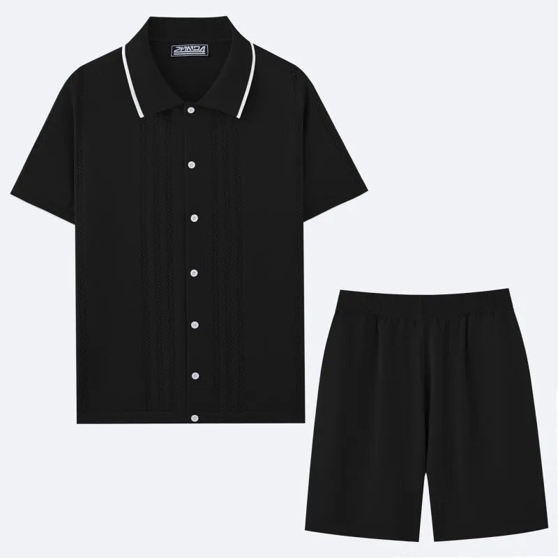 Tencel fabric business casual two-piece set with short sleeves and matching shorts