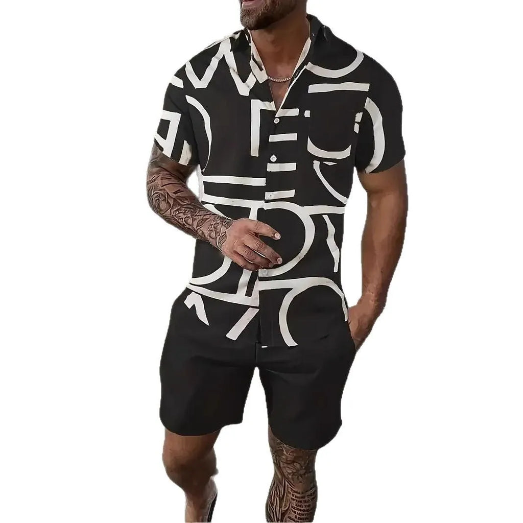 Men's Hawaiian 3D printed short sleeve shirt and matching shorts leisure set in a floral print.
