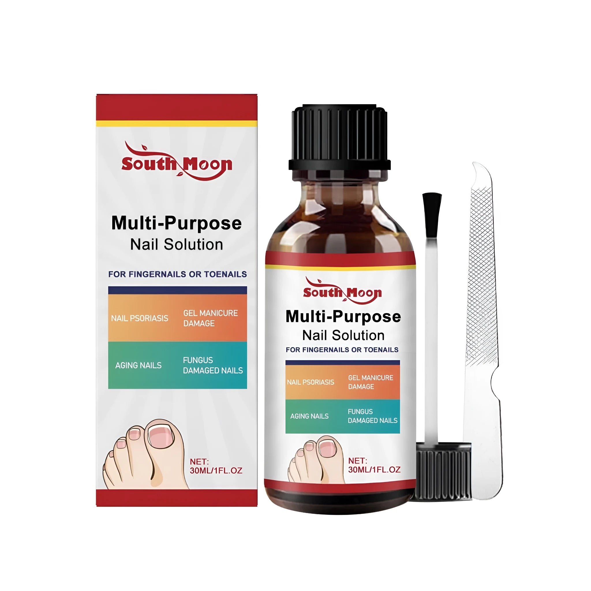 30ml nail care solution bottle with tea tree oil herbal blend and included nail file