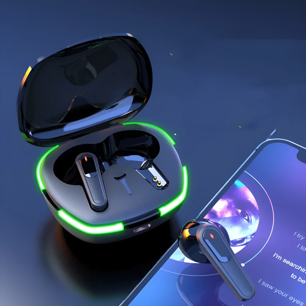 Black Pro60 wireless Bluetooth headphones with matte finish and portable charging case