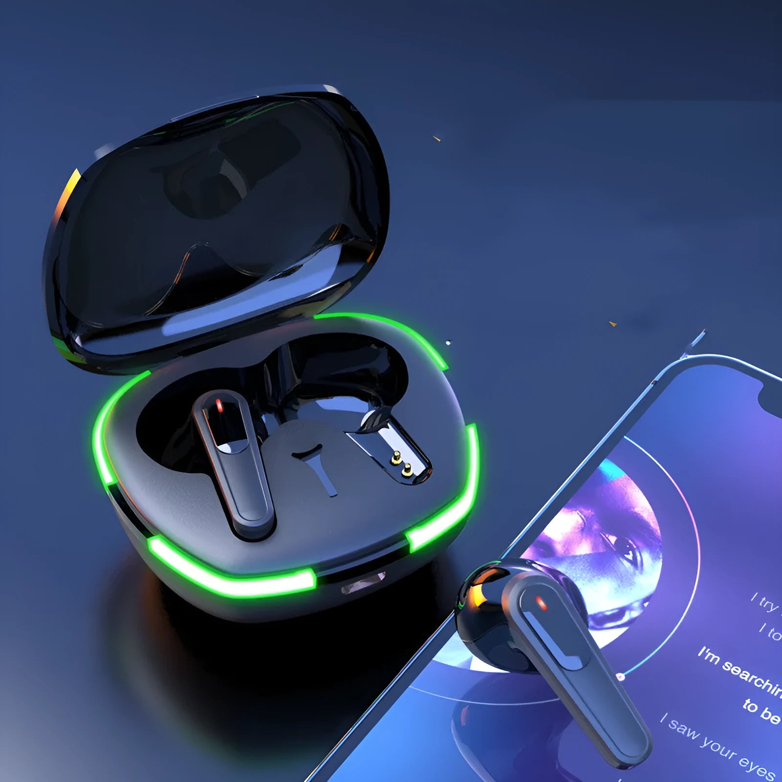 Black Pro60 wireless Bluetooth headphones with matte finish and portable charging case