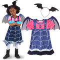 Blue cotton Halloween princess dress for young children with short sleeves and princess detailing