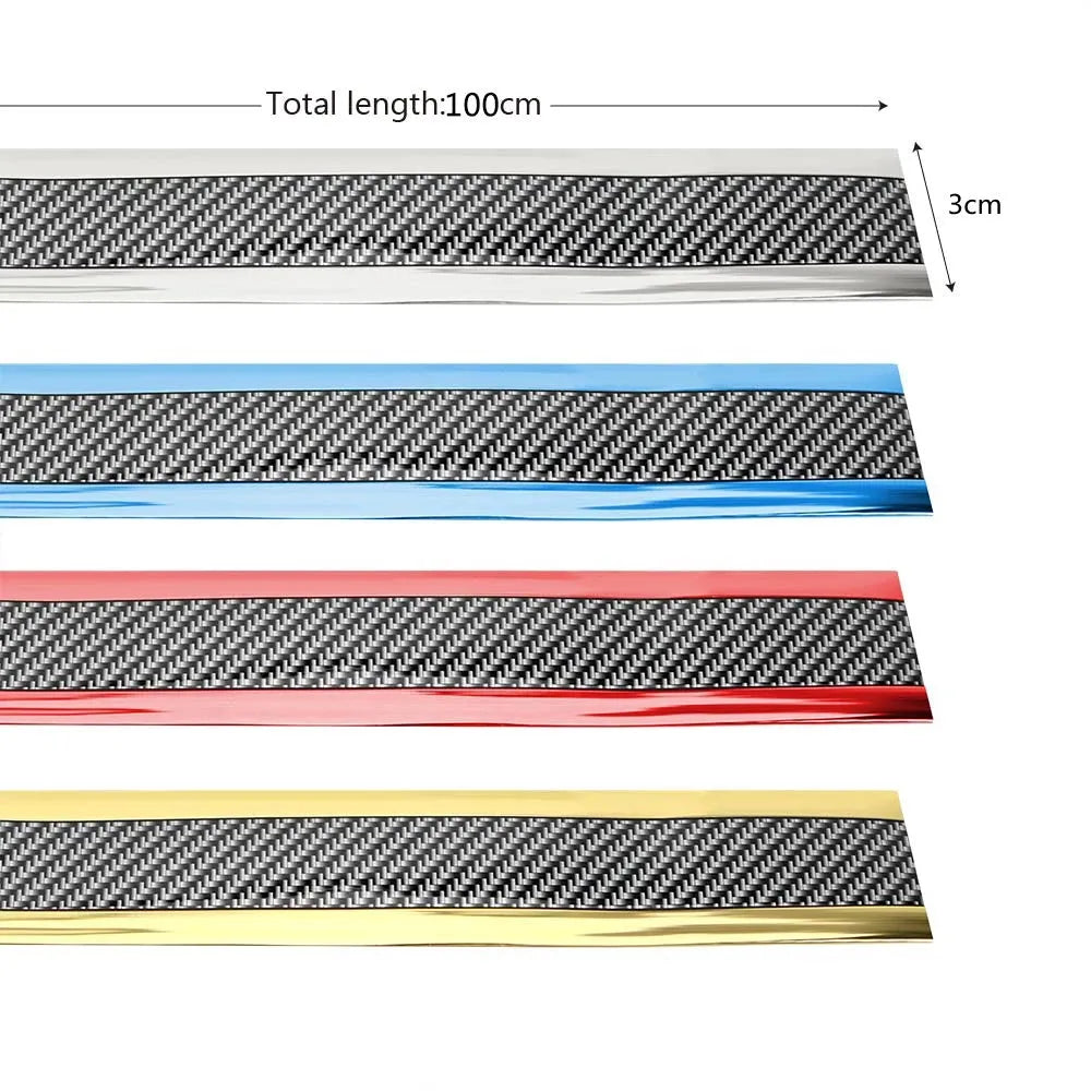 Carbon fibre pattern car door sill protective sticker 1 metre by 3 centimetres in five colours