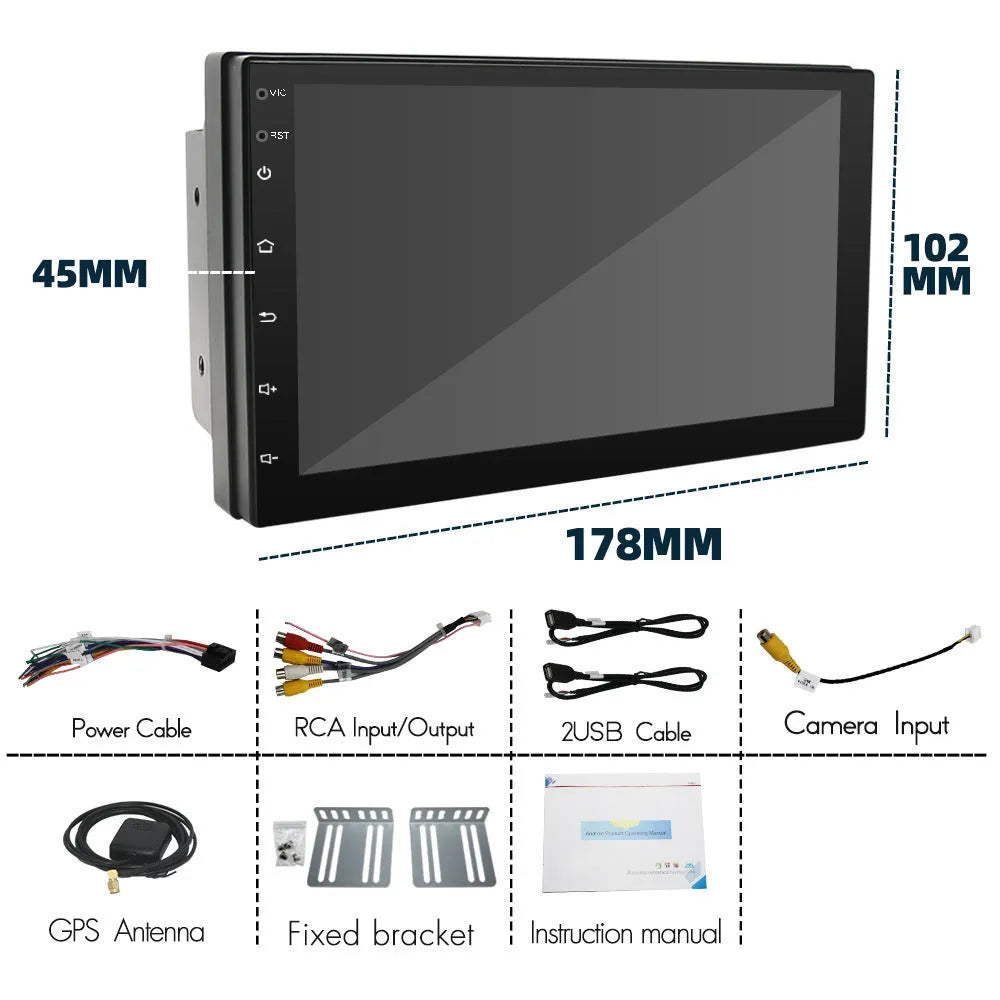 Universal car MP5 player with 7-inch screen showing GPS navigation interface and CarPlay connectivity