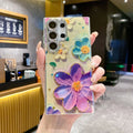Rhinestone oil painting flower phone case for Samsung in purple large flower design with TPU acrylic back cover