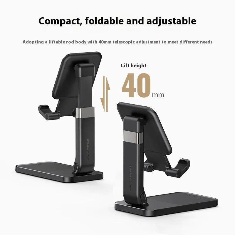 Black desktop foldable mobile phone bracket made of PC ABS material