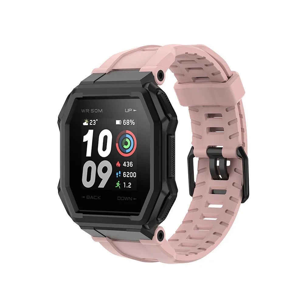 Solid silicone vent watch strap for Huami Amazfit Ares A1908 in black, 121+91mm, with tool knife