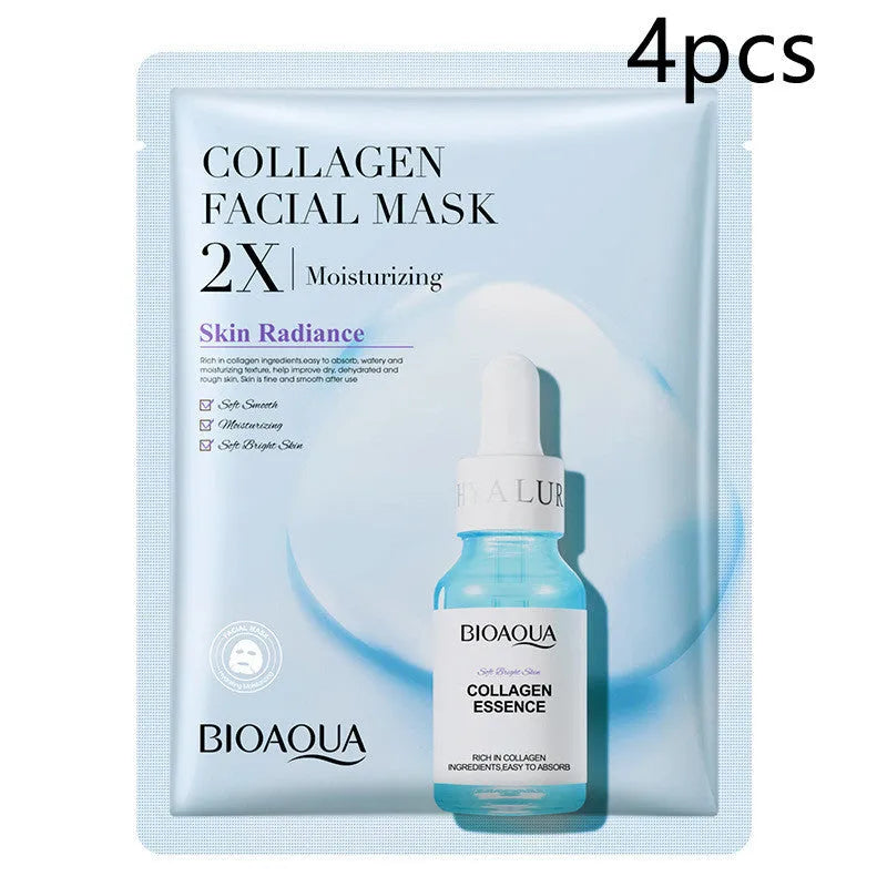 Collagen face sheet mask with 30g gel formula showing hyaluronic acid and Centella Asiatica variants