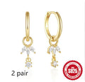 Golden sterling silver sunflower geometry earrings with inlaid zircon stones for women.
