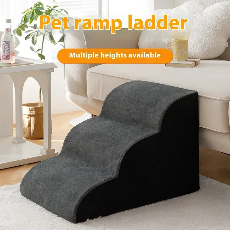 Wooden dog stairs with removable fabric cover in brown colour