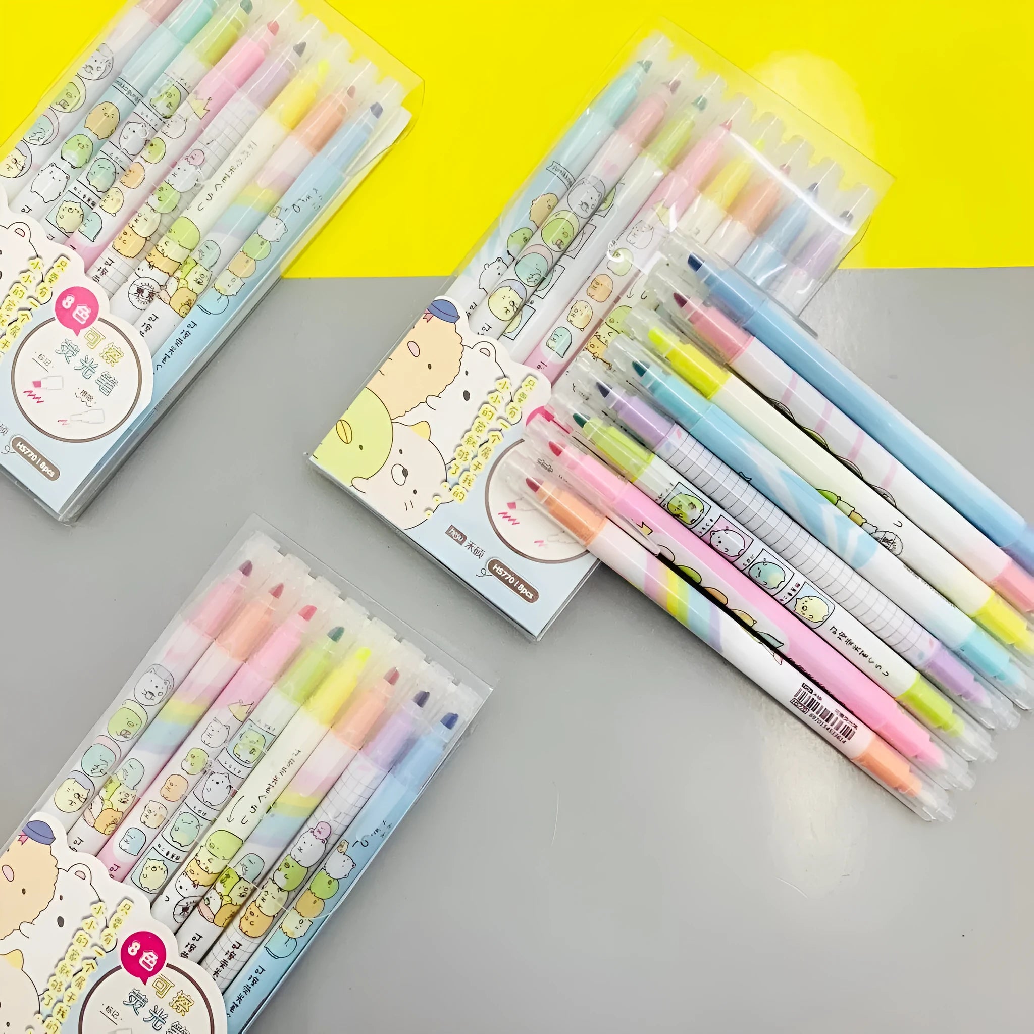 16cm plastic erasable highlighter pen in eight colour sets