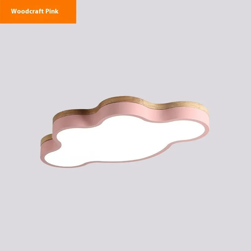 Modern cloud-shaped wood effect LED ceiling lamp for bedroom or study
