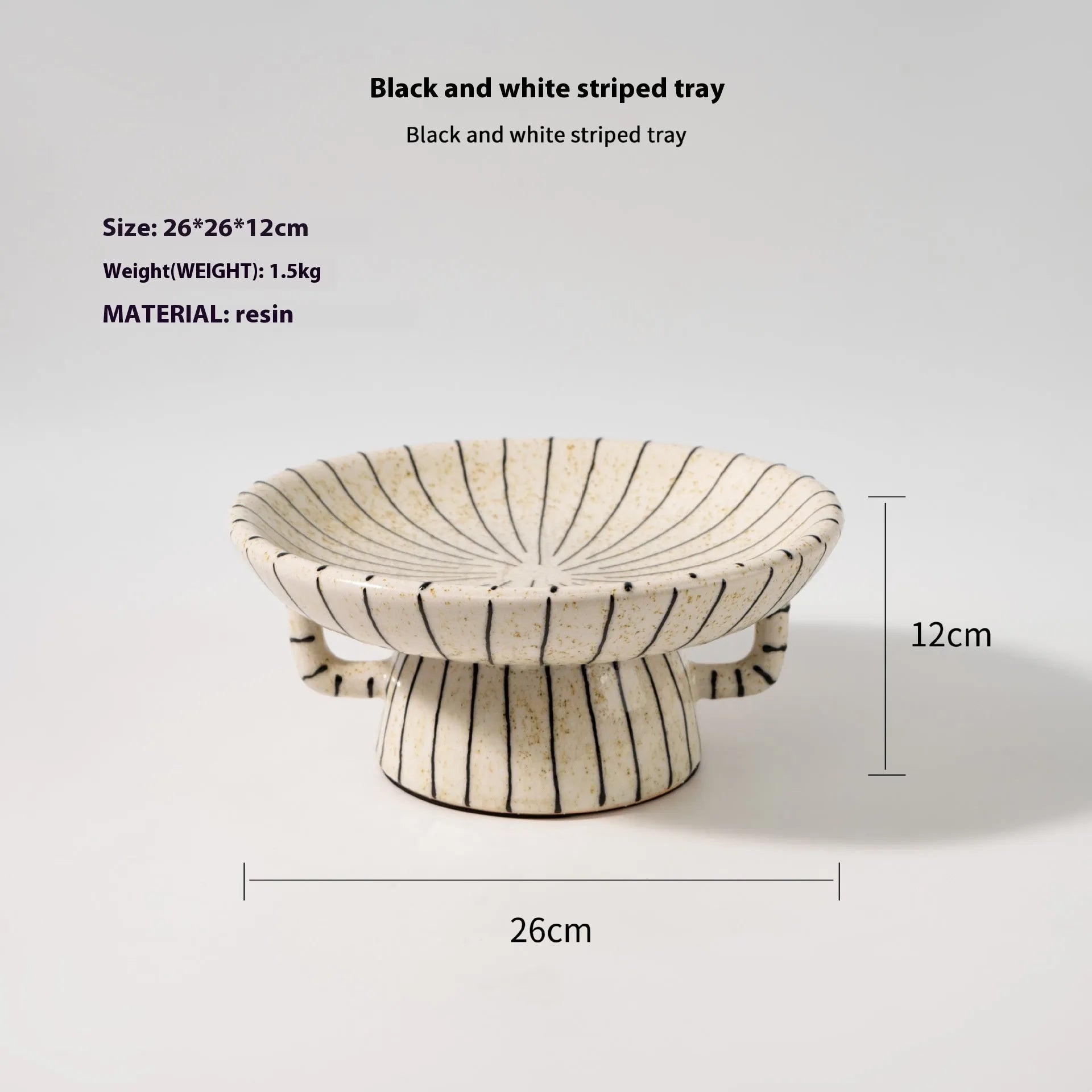 Black and white striped synthetic resin fruit plate for dessert serving and home decoration