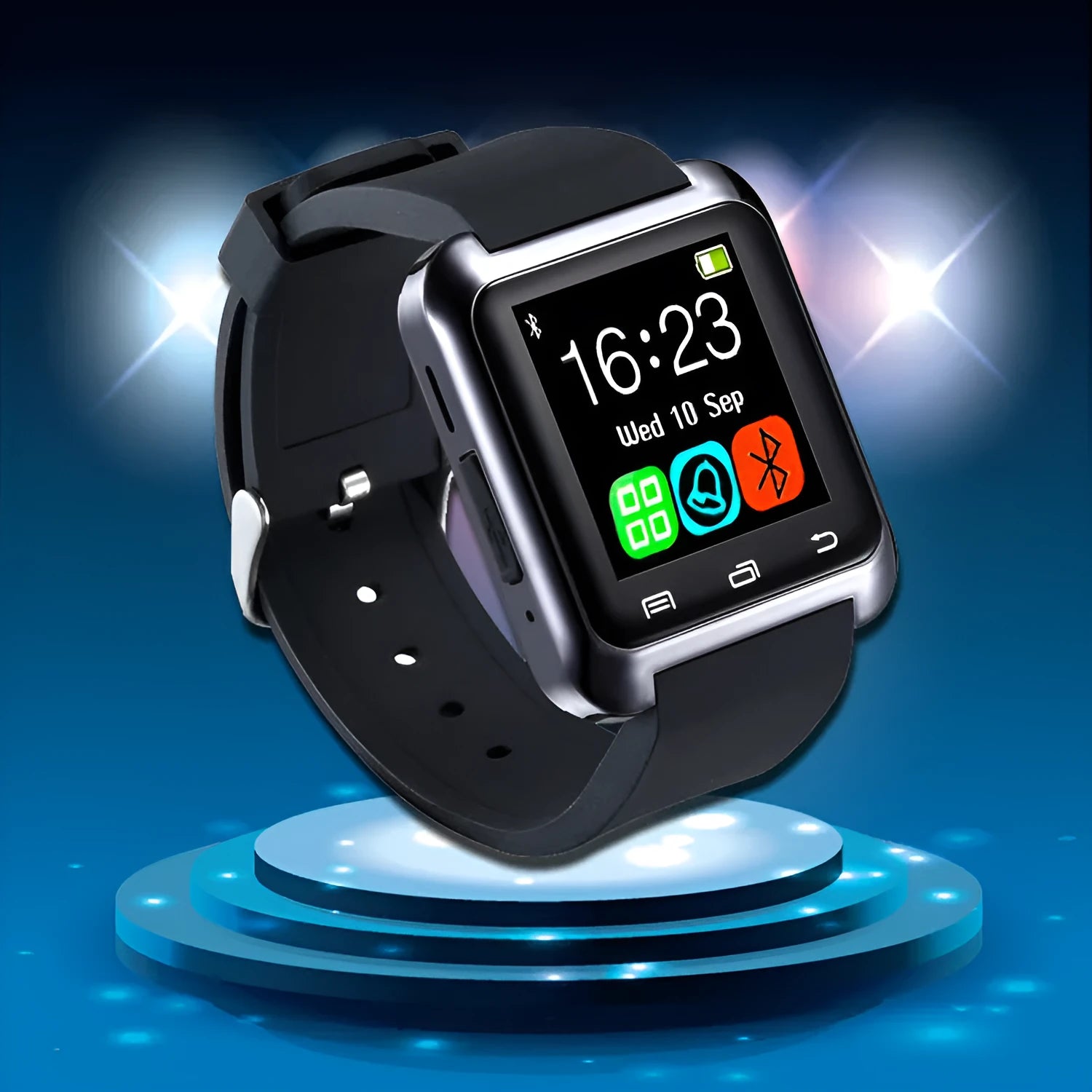 U8 Smart Bluetooth Watch in black, red, or white colours on a wrist.