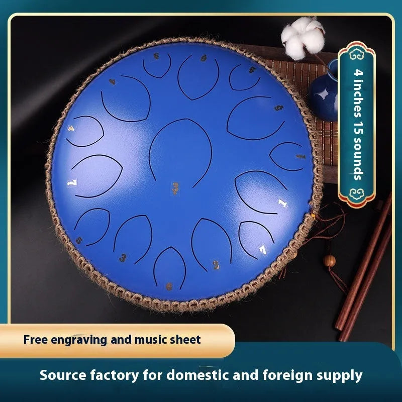 14-inch 15-tone hollow drum percussion instrument in malachite green finish on a wooden surface