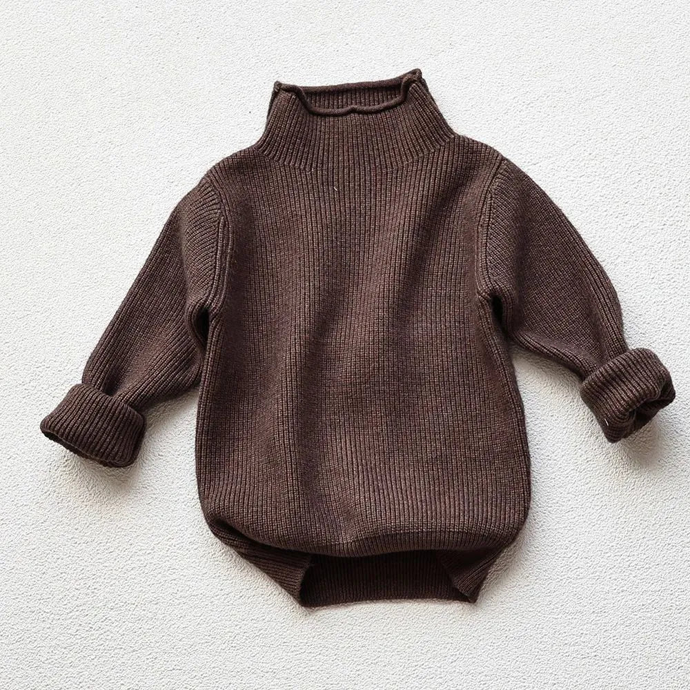 Autumn kids sweater turtleneck pullover in beige – wool blend fabric for boys ages 12 months to 6 years