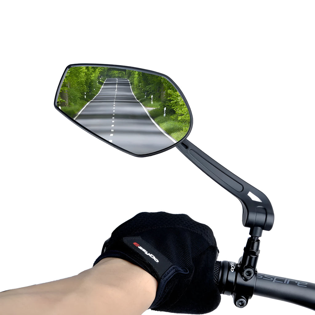 HD wide angle convex rearview mirror for bicycle with aluminium base clamped to handlebar