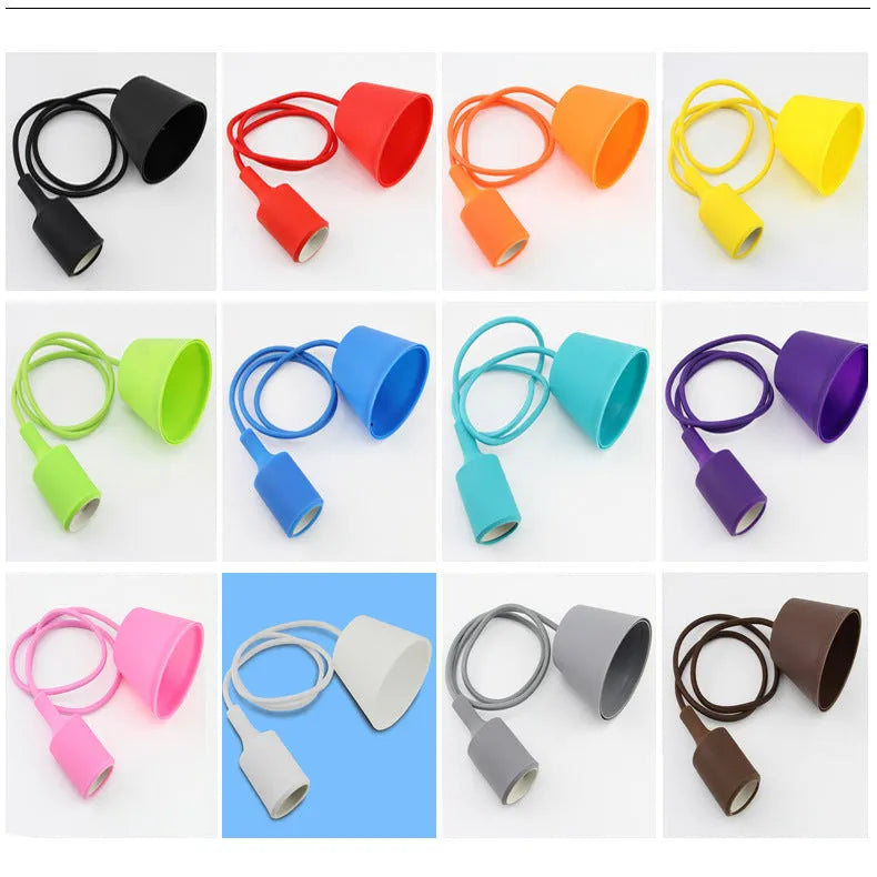 Silicone pendant lamp holder adaptor with 50cm cable for E26/E27 bulbs in multiple colours