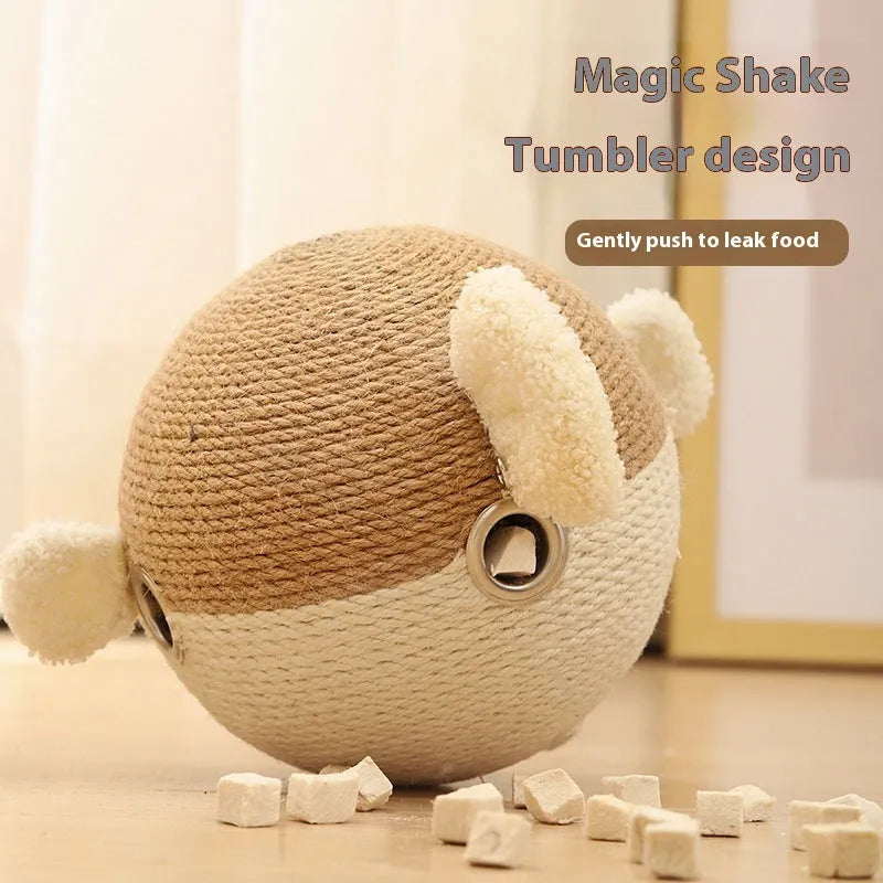 Sisal hemp puffer leakage feeder cube toy 15cm for dogs and cats