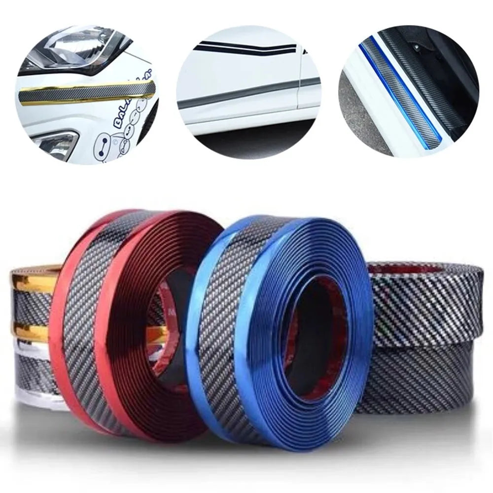 Carbon fibre pattern car door sill protective sticker 1 metre by 3 centimetres in five colours