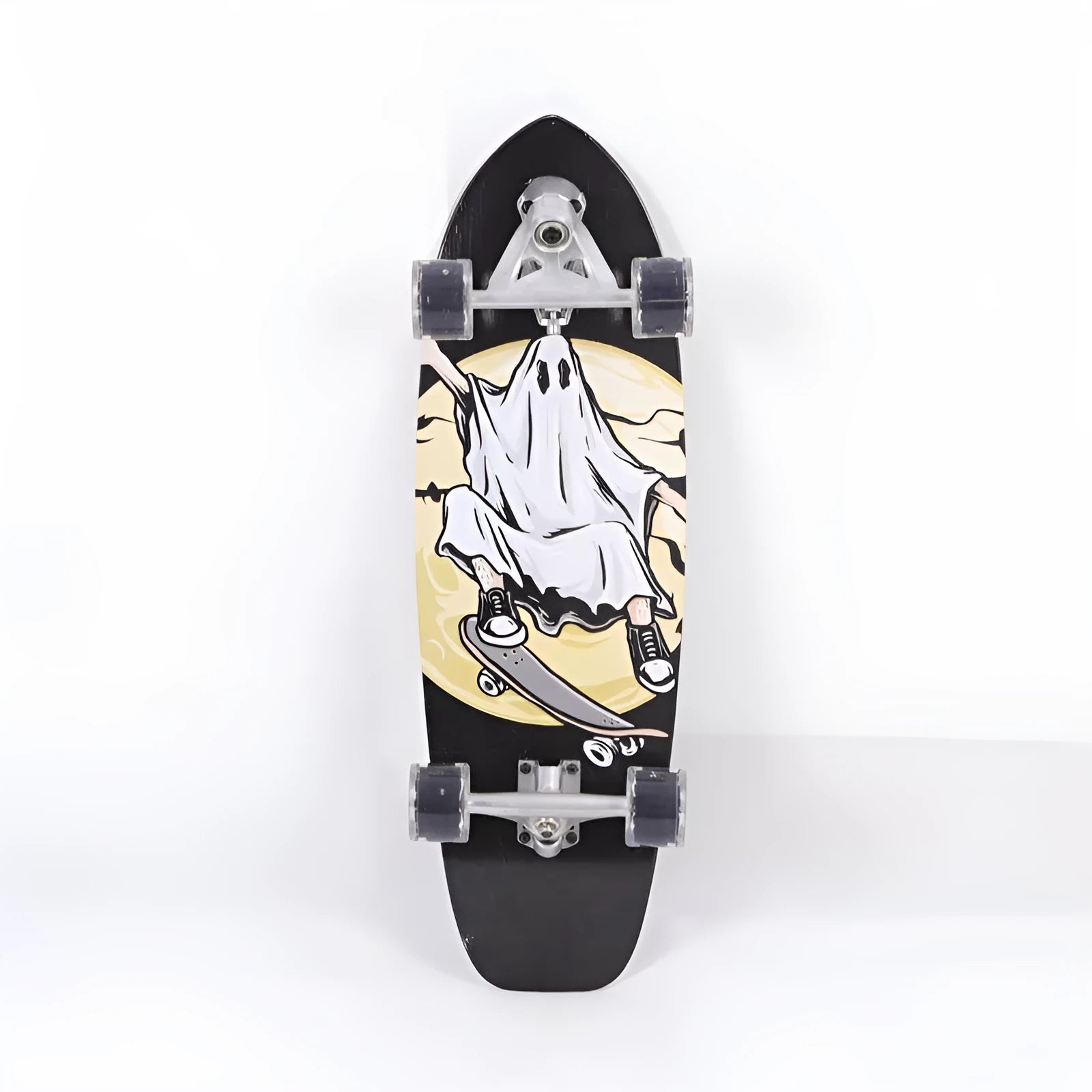 White wooden street scooter with maple construction and 31 inch deck length