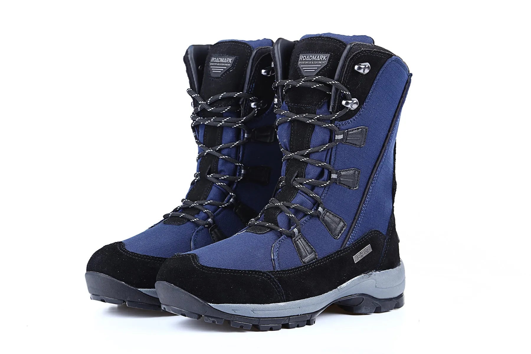 Women's black thermal snow boots with genuine leather uppers and a non-slip rubber sole.